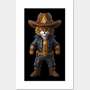 Western Whiskers: Cute Cat in Cowboy Hat and Boots Posters and Art